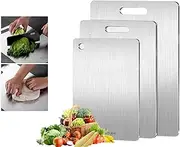 3 Pack Cutting Boards for Kitchen,Stainless Steel Cutting Board, Upgrade Double Sided Board, 304 Stainless Steel Food Grade Cutting Board for Meat Fruit & Vegetable(34×23, 39×28, 29 * 20cm)