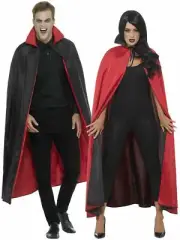 Adults Reversible Cape Black Red Mens Womens Halloween Long Vampire Count NEW