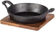 Davis & Waddell Fine Foods Cast Iron Round Skillet with Acacia Trivet, 24.5 x 18.5 x 7.2 cm, Black/Natural