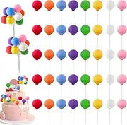 Homiliky 40 Pcs Mini Balls Cake Topper, Colorful Balloon Rainbow Cake Balls Decorations Picks Balloon Cake Topper Round Balloon Cupcake Topper, for Wedding Anniversary Birthday Baby Shower