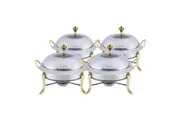 SOGA 4X Stainless Steel Gold Accents Round Buffet Chafing Dish Cater Food Warmer Chafer with Glass Top Lid