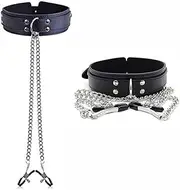 Non-Piercing Metal Simulator Nipple Clips Nipple Clamps Breast Clip Leather Collar Choker Necklace Nipple Jewelry