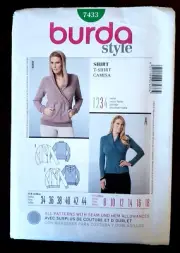 Burda Sewing Pattern 7433 Womens Pullover Top Sweatshirt Shawl Collar Hood UNCUT