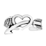 Lovestruck Arrow Through Heart Sterling Silver Toe or Pinky Ring
