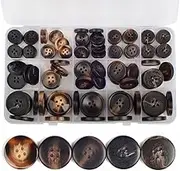 OELFFOW 110Pcs Mixed Sewing Buttons, 4-Hole Craft Round Blazer Buttons, 5 Color 3 Size(15mm,20mm,25mm) Suit Coats Resin Button, Suitable for Variety Clothing Sewing, DIY Craft(Brown)