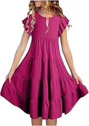 [Generic] Dress up for Girls 7 Double Layer Sleeve Flowy A Line Casual Gradient Midi Dresses for 615 Years Star Dress Girls