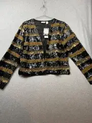 Chicos Womens Sequin Blazer Size 1/ M Open Front Black Evening Cocktail wedding