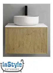 Coastal Oak Wall Hung Vanity-600mm with Blanc White Stone Top & Matt White Basin