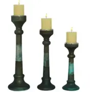 Litton Lane Vintage Glass Candle Holder With Durable Glass Green (Set of 3)