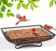 MIXXIDEA Ground Bird Feeder Tray 11X11 Inches, Metal Platform Mesh Seed Tray for