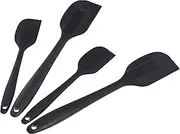 Amazon Basics Non-Stick Heat Resistant Rectangular Silicone Spatula Set, 2 Small & 2 Large Spatulas, Black, Pack of 4 (Previously AmazonCommercial brand)