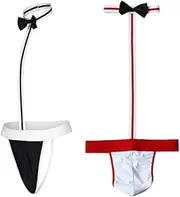 [FONOON] Mankini for Men Funny, Men's Thong Mankini Costume Underwear, Mens g String Sling Outfit for Bedroom, Bow Tie Bowknot G-String Stretch Straps Thongs Bodysuit