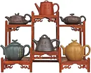 Rosewood Antique Shelf Small Desktop Multi-Treasure Tea Cup Purple Clay teapot Display Stand Double-Layer Storage,B
