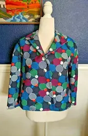 NWT Anne Klein 3/4 Sleeve Snap Front Multi Color Circle Jacket Blazer 2