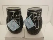 2 X Contained Art Grenade 250ml Air Tight Jar BLACK
