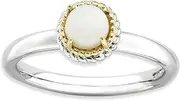[JewelryWeb] 2.25mm 925 Sterling Silver Prong set Stackable and 14k White Agate Polished Ring-Stackable-Ring for Women