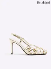 River Island Gold Caged Square Toe Heels (H47281) | $106