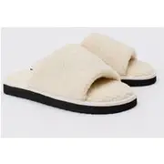 Mens White Borg Open Toe Slipper