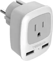 Type E F Plug Adapter, Schuko European Plug Type F Travel Adaptor with 2 USB, Ge