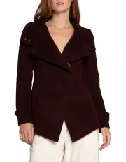 [Belle & Bloom] Wool Blend Moto Coat in Burgundy