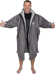 HUT Premium Grey Change Coat. Waterproof, windproof, super-warm changing robe. Long sleeve, unisex, three sizes (S+M+L). Great for surfers and open water swimmers and more!