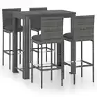 5-Piece Bar Set Outdoor Patio Garden Dining Stools Chairs Table Setting Rattan