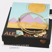 Authentic Alex and Ani Blue Lotus Rafaelian Gold Charm Bangle