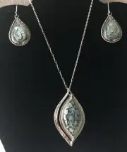 Vintage Israel Sterling Silver Large Roman Glass Teardrop Earrings Pendant 925