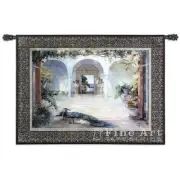 Sunlight Courtyard Bird Wall Tapestry Peacock Archway Floral Arches 52"x38"