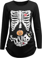 [PadaGooder] Pregnancy Halloween Shirt Womens Maternity Halloween Tops Halloween Costume for Women