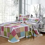櫻花草拼布 絎縫被 拼布 空調被 床罩 床蓋 雙人3件組