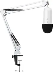YOUSHARES Mic Stand with Pop Filter - Microphone Boom Arm Stand with Foam Cover Windscreen for Blue Yeti, Blue Yeti Pro Mic（White）