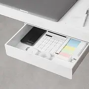 BDZBREN Under Desk Drawer Organizer - Extra-Wide Hidden Storage Tray with Slide-Out Design, Under Table Shelf for Office/Home Accessories (White, L)