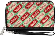 [Buckle-Down] Coca-Cola Wallet, Zip Around, Coca Cola Script Marquee Logo Green Red White, Vegan Leather