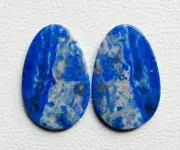 74.00 Ct ATTRACTIVE NATURAL LAPIS LAZULI EGG CABOCHON 1 PAIR 40X26X3 GEMSTONE