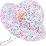 [Huuflyty] Baby Girl Sun Hat with Wide Brim Bucket Hats Adjustable Floppy Sun Hat with 50+ UPF Protection for Toddler Girls