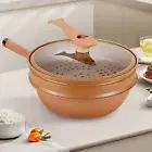 Wok With Steamer Basket Non-Stick Clay Wok All In 1 Flat Bottom Frying Wok Home
