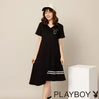 在飛比找momo購物網優惠-【PLAYBOY】不規則A字顯瘦氣質洋裝(黑色)