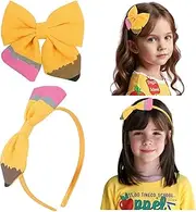 [PABOBIT] Back to School Hair Bows Headband, Yellow Pencil Bows Clips Pencil Headband for Girls,School Hair Accessories for Girls Student First Day of School Gift