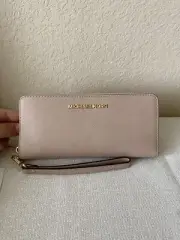 Michael Kors Jet Set Travel Continental Saffiano Leather Wristlet Wallet Blush