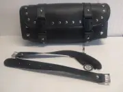 Motorcycle Handle Bar Bag Leather Storage Side Tool Pouch Buckle And Straps