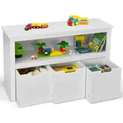 Babyjoy Kids Toy Box Children Storage Cabinet w/3 Drawers & Built-in Wheels Toy Organiser Display Shelf White