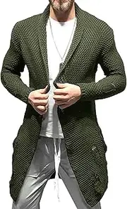 [Generic] Men's Shawl Collar Open-Front Long Cardigan Shawl Collar Open Front Cardigan Texture Long Sleeve Cardigan for Men