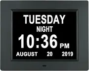 Aowasi Digital Clock Large Display with Date and Day of Week, 8 Alarm Options, Extra Large Digital Clock with Non-Abbreviated Day & Month Alarm Clocks for Seniors Dementia(Black)