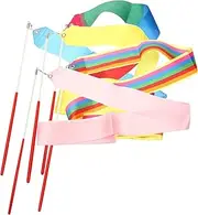 WOONEKY 5pcs Dance Ribbons Rhinestones Boys and Girls Fitness Gymnastics Streamers Artistic Dancing Accessories