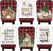 6 Pcs Christmas Nativity Scene Chair Back Covers Xmas Chair Protector Slipcovers Washable Winter Dining Room Seat Covers for Home Hotel Kitchen Decorations
