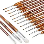 DUGATO Miniature Paint Brush Set, 15pcs Model Brushes & Dry Brushes with Premium Bristle and Wood Handle, Fine Detailing for Acrylic Oil Watercolor Gouache, Paint by Number, Citadel, Figurine, 40k