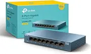 TP-Link LS108G 8-Port Desktop/Wallmount Gigabit Ethernet Switch/Hub, Network Splitter, Plug and Play, Steel Case, Green (UK Version)