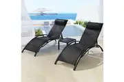 Gardeon 3PC Sun Lounge Outdoor Lounger Steel Table Chairs Patio Furniture Garden