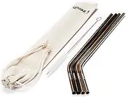 Zenify Reusable Straws Bent Angled with 4X Metal Straw + Bag + Cleaner - Eco Friendly Stainless Steel Kids Drinking Gift Set - Alternative to Single Use Plastic Paper Glass Silicone Bamboo